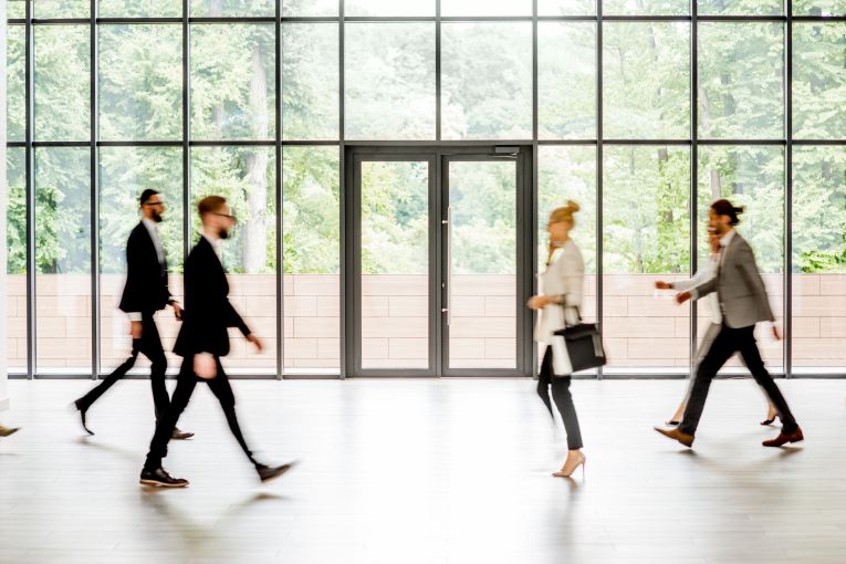 People walking in lobby